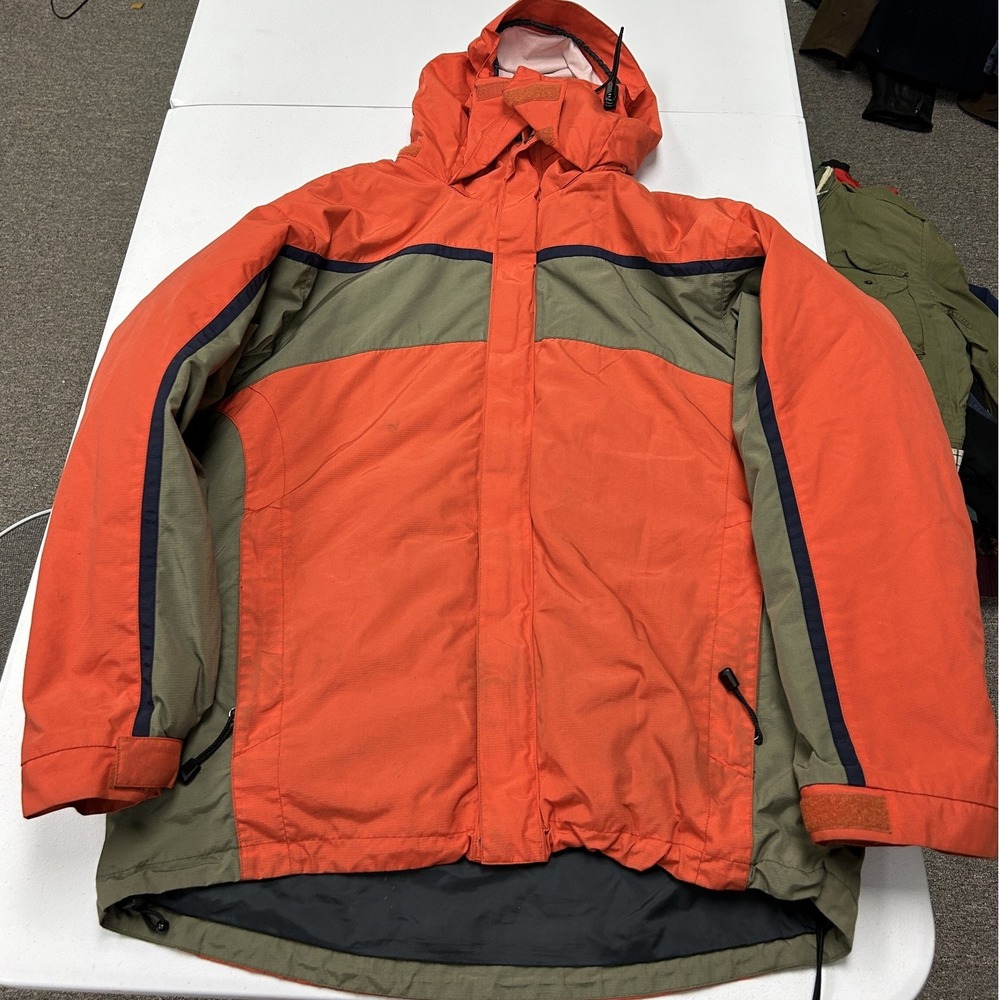 L.L. Bean Hooded Ski Jacket Mens M Orange Green Colorblock Outdoor Parka